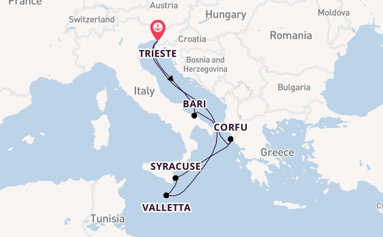Western Mediterranean from Trieste, Italy with the Costa Deliziosa