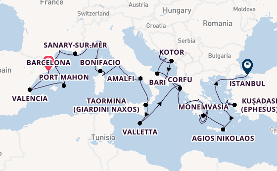 Mediterranean Sea from Barcelona, Spain with the Seabourn Ovation 