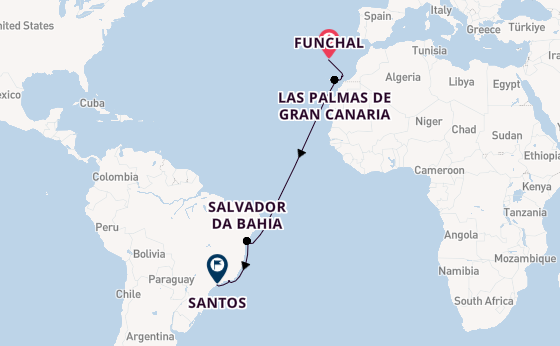 Brazil from Funchal, Madeira, Portugal with the MSC Virtuosa