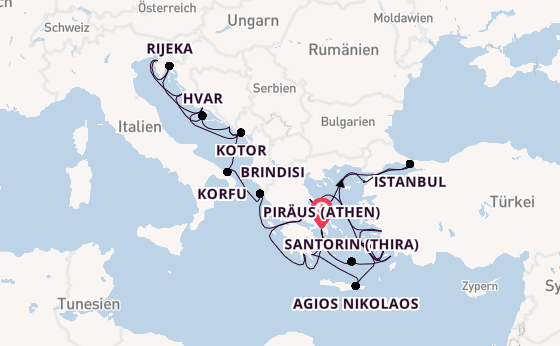 Östliches Mittelmeer ab Piräus (Athen), Griechenland auf der Seabourn Ovation