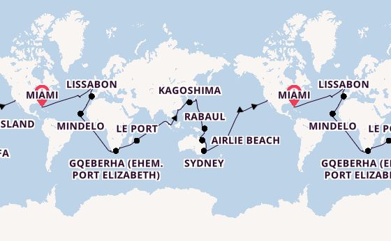 Weltreise ab Miami auf der Queen Elizabeth