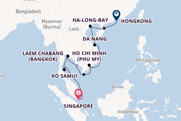 Zuidoost-Azië vanaf Singapore, Singapore met de Noordam