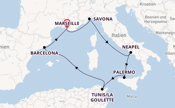 Westliches Mittelmeer ab Marseille, Frankreich auf der Costa Pacifica