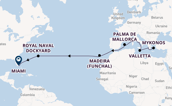 Transatlantic from Athens (Piraeus), Greece with the Seven Seas Grandeur