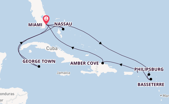 Caribbean from Miami, Florida, USA with the MSC Seashore