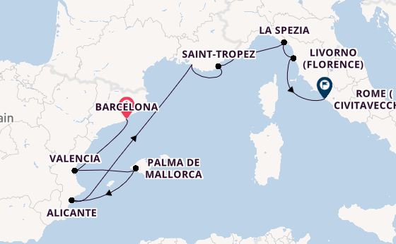 Western Mediterranean from Barcelona, Spain with the Marina