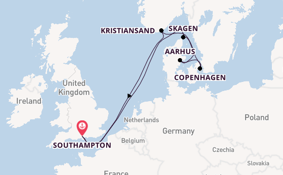 British Isles from Southampton, England with the Queen Anne