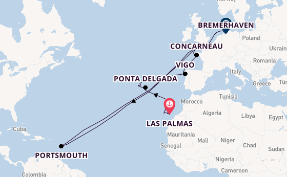 Portugal vanaf Las Palmas, Gran Canaria, Spanje met de Amadea