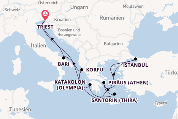 Mittelmeer ab Triest, Italien auf der MSC Fantasia