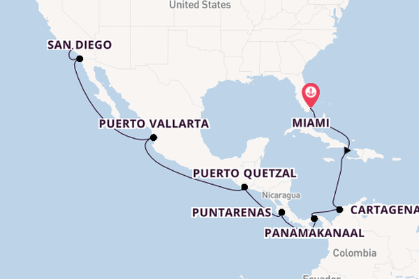 Midden-Amerika vanaf Miami, Verenigde Staten met de Silver Dawn