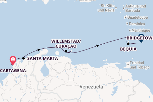 Südliche Karibik ab Cartagena, Kolumbien auf der Silver Shadow