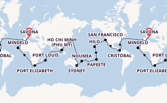 World Cruise from Savona, Italy with the Costa Deliziosa