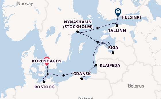 Oostzee vanaf Kopenhagen, Denemarken met de Norwegian Jewel