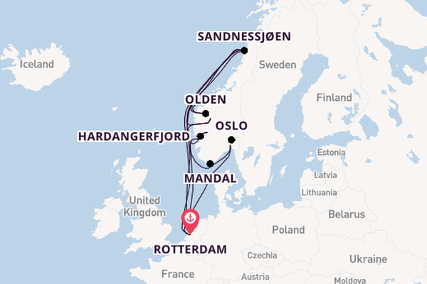 Noorwegen vanaf Rotterdam, Nederland met de Rotterdam