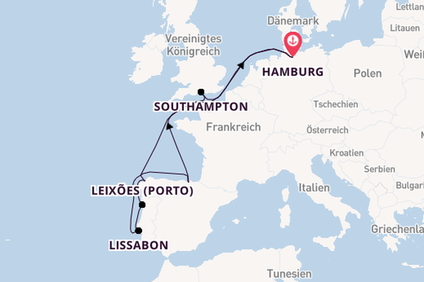 Portugal ab Hamburg, Deutschland auf der Mein Schiff 2