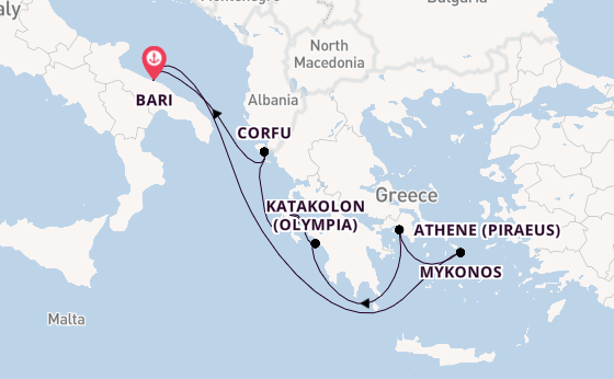 Middellandse Zee vanaf Bari, Italië met de MSC Orchestra