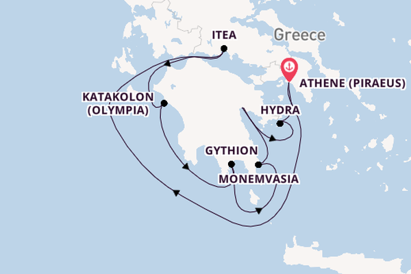 Oostelijke Middellandse Zee vanaf Athene (Piraeus), Griekenland met de Le Champlain