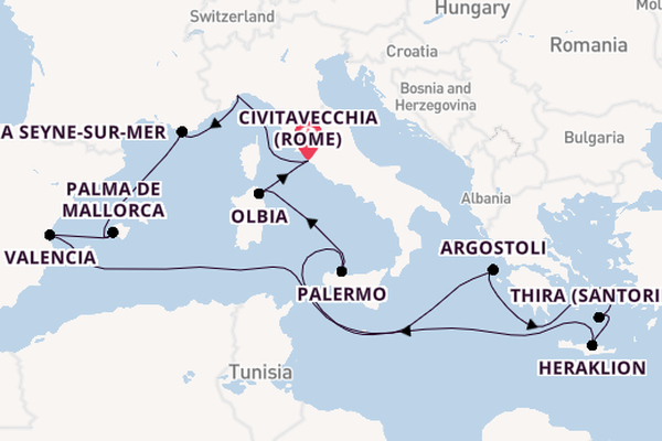 Middellandse Zee vanaf Civitavecchia (Rome), Italië met de Costa Pacifica
