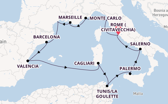 Western Mediterranean from Rome (Civitavecchia), Italy with the Viking Libra