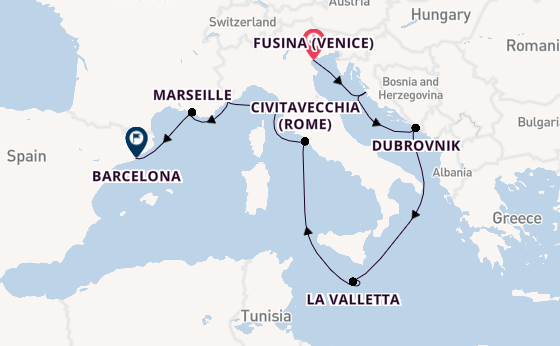 Westelijke Middellandse Zee vanaf Fusina (Venice) met de EXPLORA II