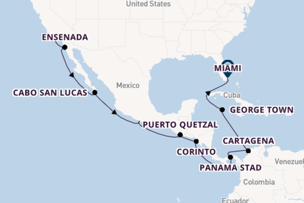 Midden-Amerika vanaf Los Angeles, Verenigde Staten met de Seven Seas Grandeur