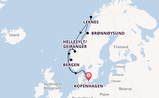 Norwegen ab Kopenhagen, Dänemark auf der EXPLORA IV