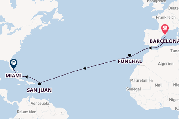 Transatlantik ab Barcelona, Spanien auf der MSC Grandiosa