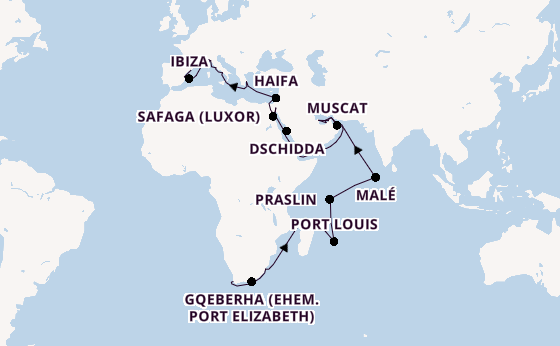 Mittelmeer ab Kapstadt, Südafrika auf der Seven Seas Voyager