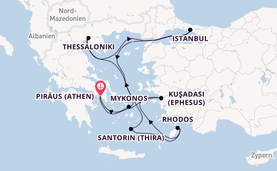 Östliches Mittelmeer ab Piräus (Athen), Griechenland auf der Celebrity Infinity