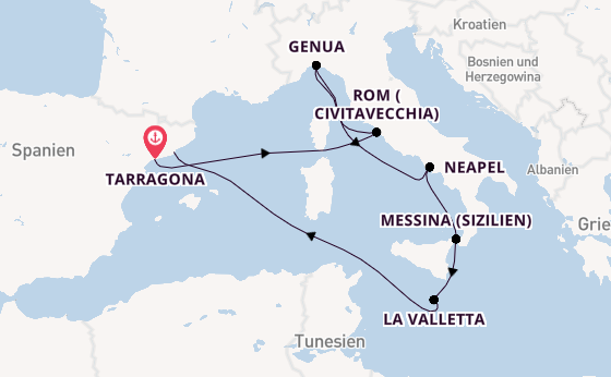 Westliches Mittelmeer ab Tarragona, Spanien auf der MSC Magnifica