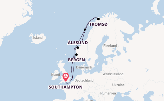 Norwegen ab Southampton, Großbritannien auf der Queen Mary 2