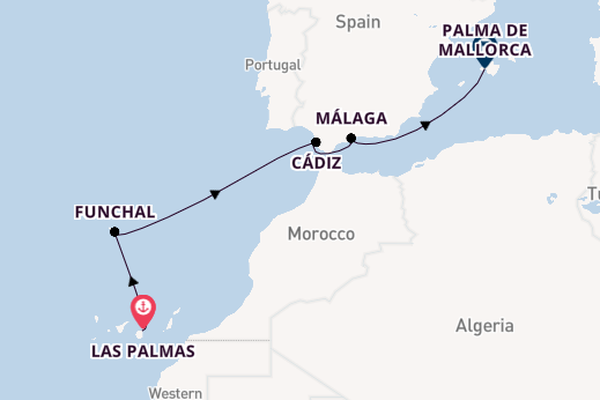 Westelijke Middellandse Zee vanaf Las Palmas, Gran Canaria, Spanje met de Mein Schiff Relax