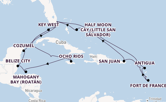Caribbean from Fort Lauderdale (Port Everglades), Florida, USA with the Rotterdam