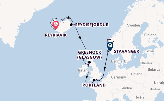 Verenigd Koninkrijk vanaf Reykjavik, IJsland met de Regal Princess