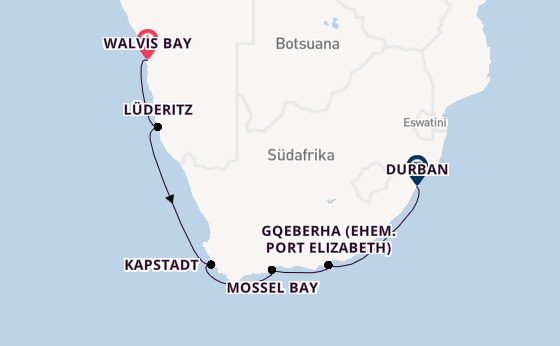 Südliches Afrika ab Walvis Bay, Namibia auf der Le Dumont-d'Urville