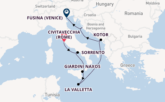 Middellandse Zee vanaf Civitavecchia (Rome), Italië met de Seabourn Ovation