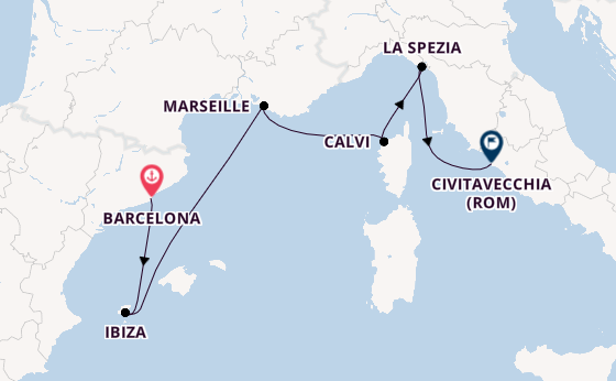 Westliches Mittelmeer ab Barcelona, Spanien auf der Queen Elizabeth