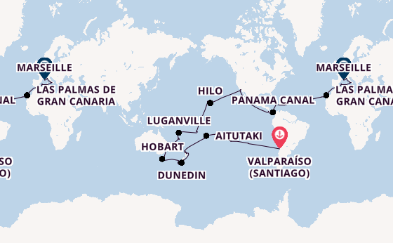 World Cruise from Valparaíso (Santiago), Chile with the MSC Magnifica
