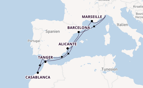 Westliches Mittelmeer ab Savona, Italien auf der Costa Diadema