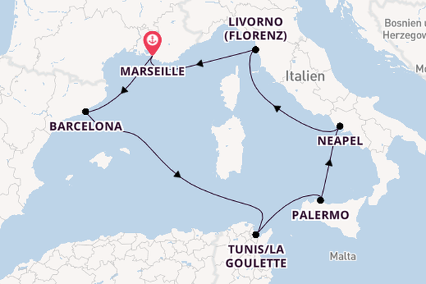 Westliches Mittelmeer ab Marseille, Frankreich auf der MSC Seaside