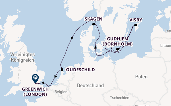 England ab Kopenhagen, Dänemark auf der Seabourn Venture
