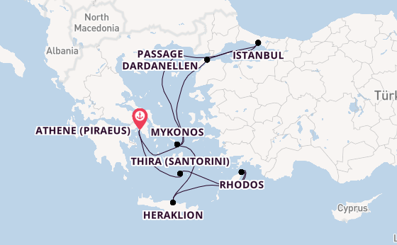 Oostelijke Middellandse Zee vanaf Athene (Piraeus), Griekenland met de Costa Pacifica