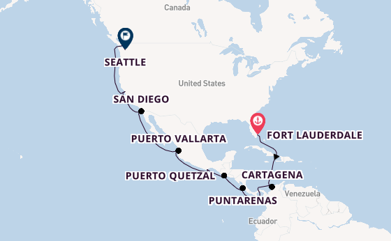 Amerikaanse Westkust vanaf Fort Lauderdale, Verenigde Staten met de Eurodam