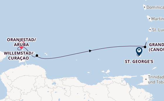 Südliche Karibik ab Oranjestad/Aruba, Ndl. Antillen auf der Star Clipper