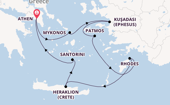 Eastern Mediterranean from Athen, Greece with the Celestyal Discovery