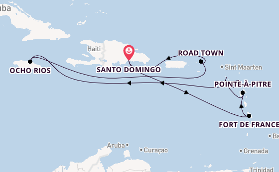 Caribbean vanaf Santo Domingo, Dominicaanse Republiek met de Costa Favolosa