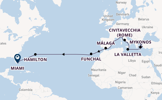 trans-Atlantisch vanaf Athene (Piraeus), Griekenland met de Seven Seas Mariner