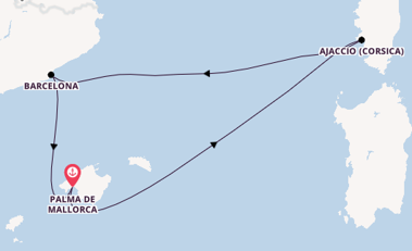 Westelijke Middellandse Zee vanaf Palma de Mallorca, Mallorca, Spanje met de Mein Schiff 4