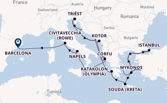 Middellandse Zee vanaf Athene (Piraeus), Griekenland met de Oosterdam
