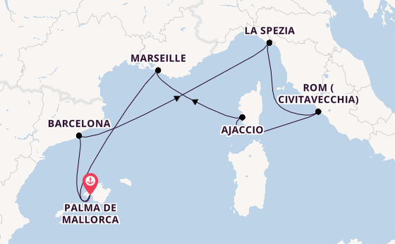 Westliches Mittelmeer ab Palma de Mallorca, Spanien auf der Mein Schiff Flow